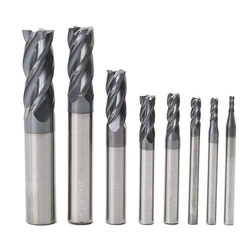 Home of quality tools CNC End Mill Set, Carbide Tungsten Steel 4 Fultes Milling Cutter, Router Bits Rotary Bits Tool Straight Shank 2-12mm 8pcs - Image 1